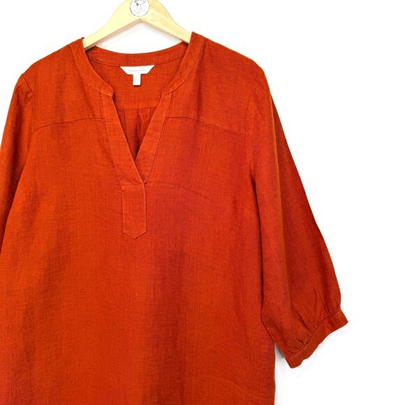 Garnet Hill Linen Artist Smock Shift Dress Womens L Paprika Boho Pockets Casual - Picture 5 of 11